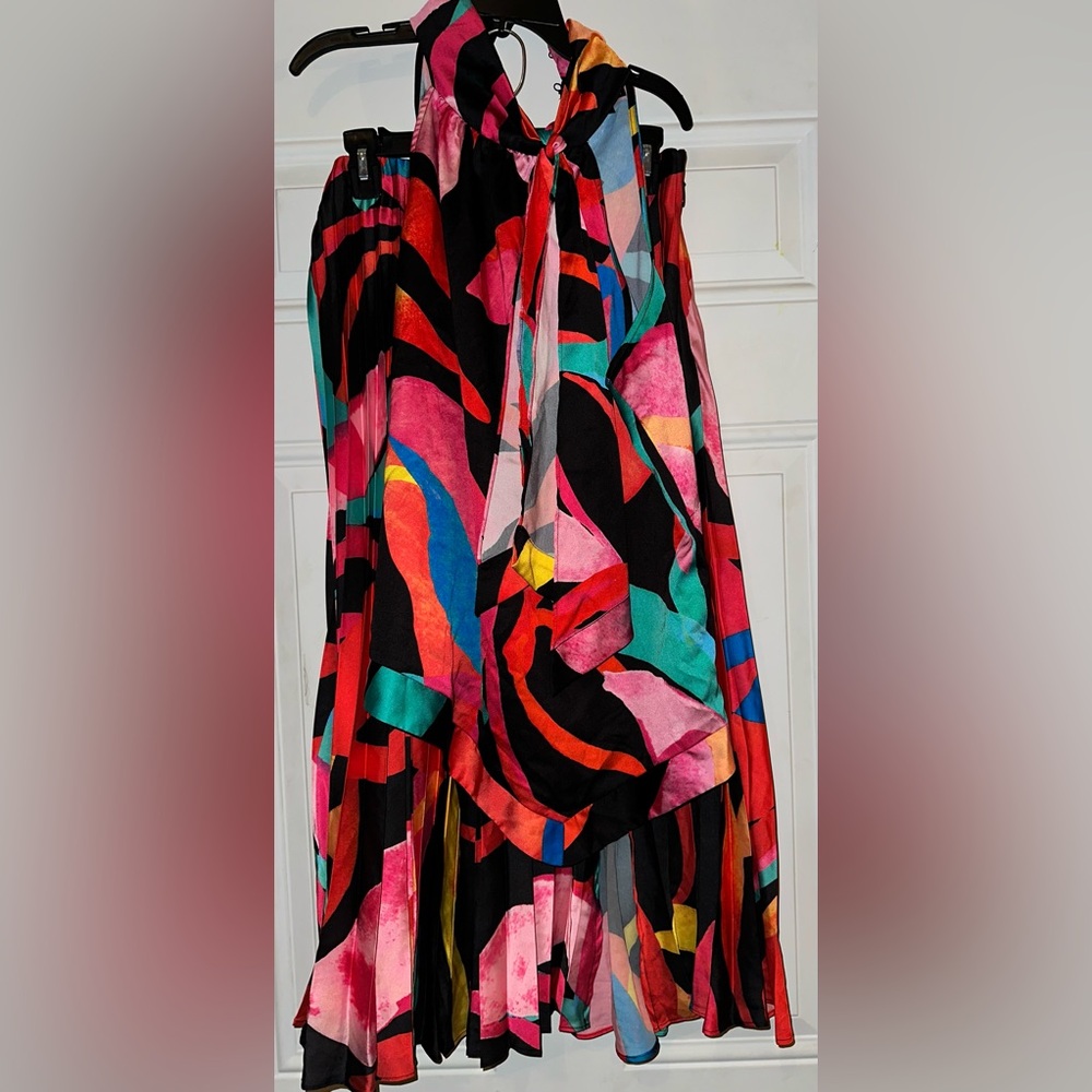 New York & Company Blue and Pink Asymmetrical A-Line Skirt Set